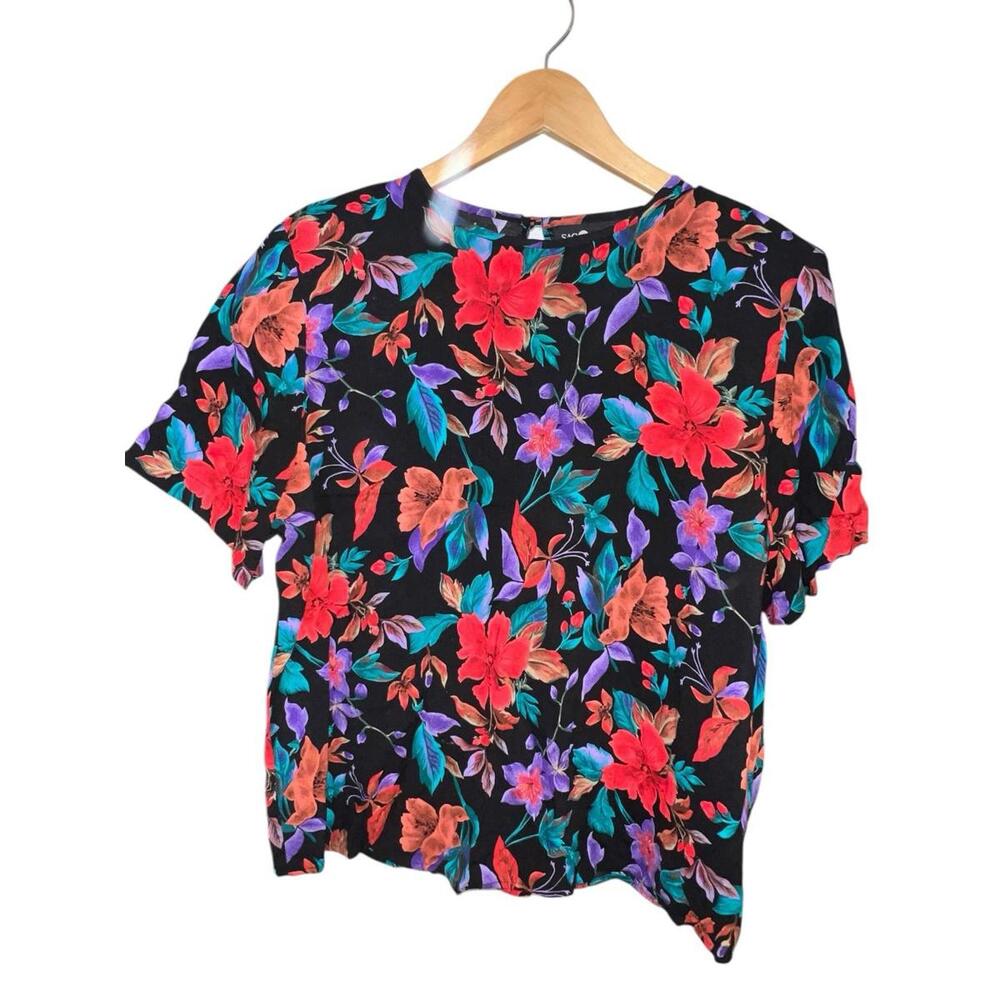VTG 90's Sag Harbor Multi Floral Blouse Short Sleeve Top Women’s Size Large - Picture 2 of 9